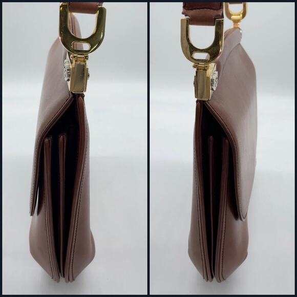 Vintage Gucci GG Hardware Leather Brown Flap Hand Bag W/Dust bag - Picture 5 of 16